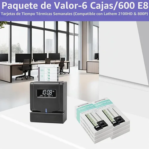 Vista 6 de 600 tarjetas de tiempo térmico semanales E8, compatibles con Lathem 2100HD
