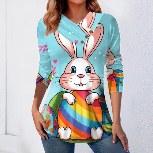 Vista 3 de Easter Bunny Tshirt Women, Womens Funny Bunny Easter Shirts Long Sleeve V Neck Sweatshirt Loose Pullover Casual Tops