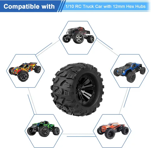 Vista 5 de Ruedas y neumáticos para camión RC prepegados de 2.8 pulgadas, hexagonal de 0.472 in con insertos de espuma para Traxxas Rustler Stampede 4X4 VXL