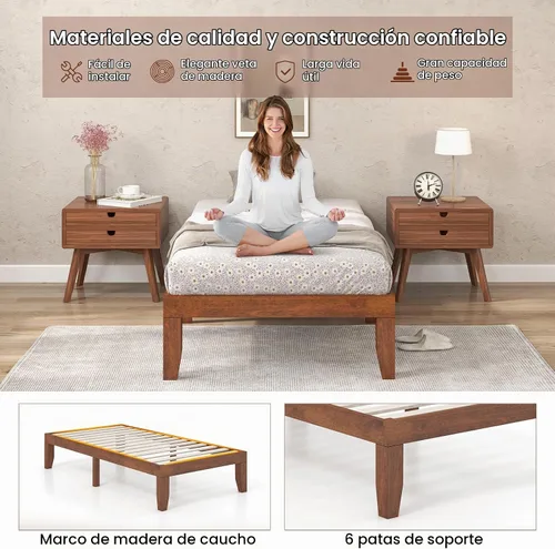 Vista 8 de KOMFOTT Armazón de cama de plataforma de madera de 14 pulgadas, tamaño Twin, base de colchón de madera con marco de madera de caucho, fuerte soporte