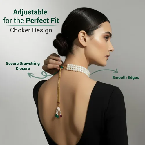 Vista 4 de I Jewels Gold Plated Stone Pearl Choker Necklace Jewelry Set of 2 with Stud Earrings for Women Indian Traditional Festive Wedding Bridal Bollywood