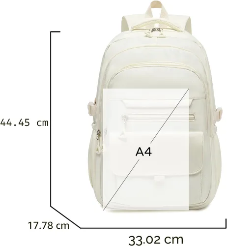 Vista 3 de Phaoullzon Mochila escolar para niñas adolescentes para niños, mochila estética universitaria para laptop para mujeres, Beige, Grande