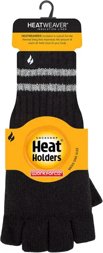 Vista 2 de Heat Holders Guantes de trabajo sin dedos para hombre, con aislamiento y acanalados, guantes de trabajo de invierno