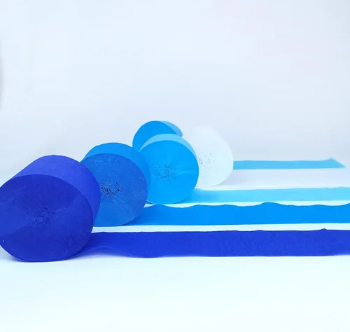 Vista 3 de Serpentinas de papel crepé azul, 8 rollos de 656 pies, decoraciones de papel crepé para fiesta de cumpleaños, baby shower o reunión (degradado azul)