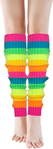 Vista 5 de ONUPGO Calentadores de piernas para mujeres, accesorios de fiesta de los años 80, calentadores de piernas acanalados de punto neón de los años 80
