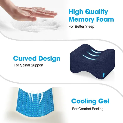 Vista 4 de Almohada de rodilla para dormir de lado, almohada de piernas con gel refrescante, azul/grande Memory Foam Elevation Pillow for Spine Aligning