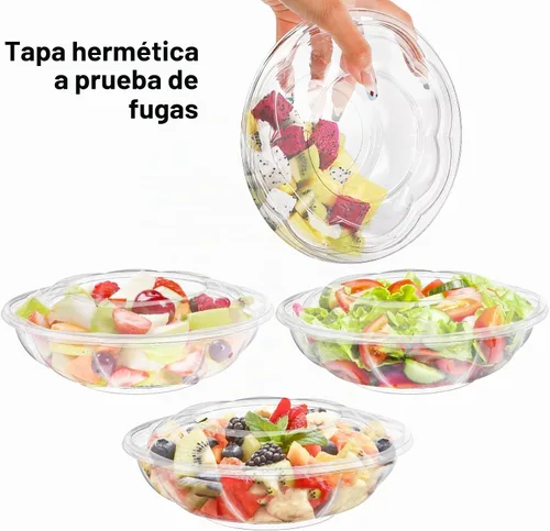 Vista 7 de Paquete de 50 cuencos de ensalada de plástico con tapas, recipiente desechable de 18 onzas para ensalada para el almuerzo, cuencos transparentes