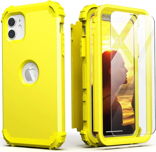 Vista 18 de IDweel Funda para iPhone 11 con Protector de Pantalla de Vidrio Templado, Híbrida 3 en 1 Resistente a Golpes Delgada de Protección Resistente
