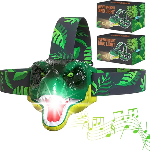 Vista 7 de Skywin Faros delanteros de dinosaurio para niños con sonido rugiente, linterna LED para niños, artículos de camping, linternas para niños y niñas