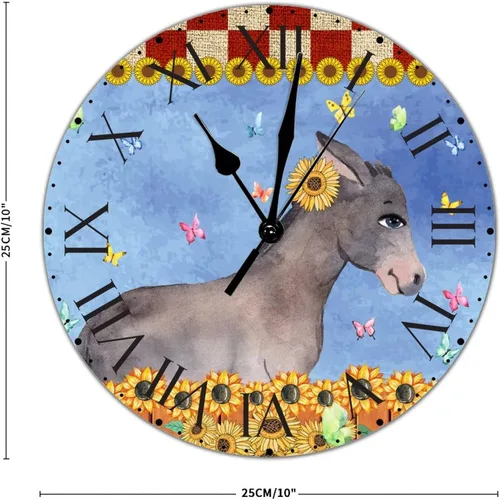 Vista 2 de ArogGeld Reloj de pared de PVC con diseño de girasol y mariposa, diseño de búfalo rojo, a cuadros, grande, de 10 pulgadas, silencioso, sin tictac