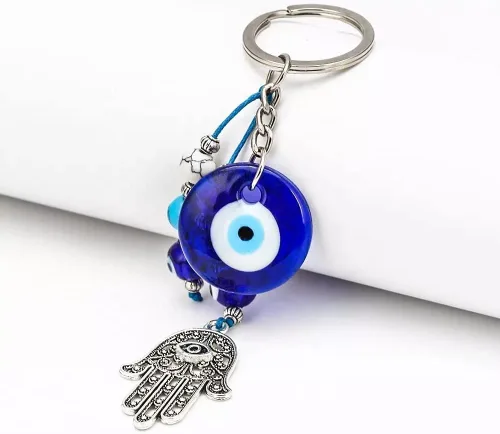 Vista 4 de Llavero de mal de ojo para colgar, llaveros artesanales, llavero de buena suerte, colgante de ojos azules, paquete de 2
