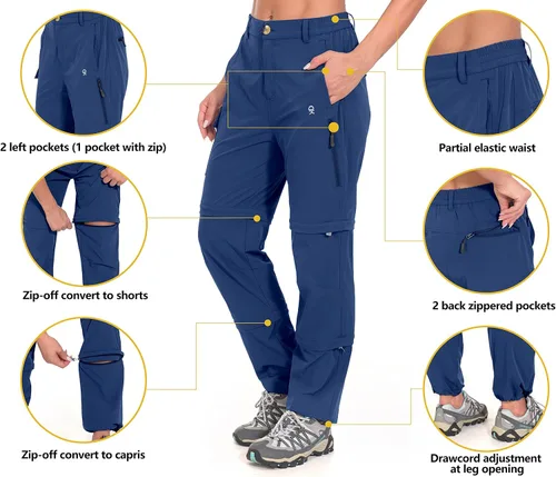 Vista 3 de Little Donkey Andy Pantalones convertibles elásticos para mujer, pantalones de senderismo de secado rápido con cremallera