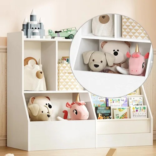 Vista 7 de MAHANCRIS Estantería y almacenamiento de juguetes para niños de 39.4 pulgadas, estante de 7 capas para libros, estantería para niños, estantería