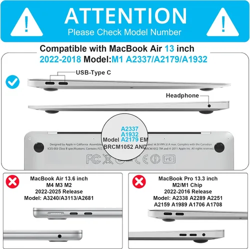 Vista 2 de B BELK Funda compatible con MacBook Air de 13 pulgadas 2022 2021 2020 2019 2018 A2337 M1 A2179 A1932 Touch ID, carcasa rígida de plástico mate