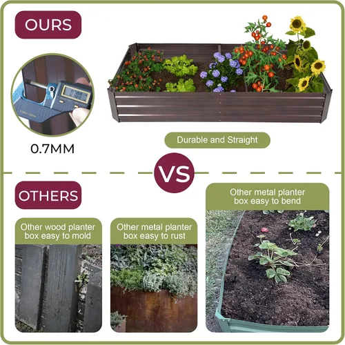 Vista 7 de LuxenHome - Kit de cama de jardín elevada galvanizada de 6 x 3 x 1 pies, para exteriores, caja rectangular de metal para jardinería, maceta grande