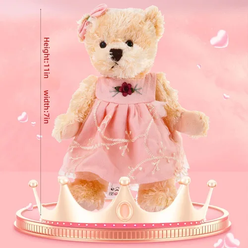 Vista 3 de Oso de peluche pequeño en un vestido, lindo juguete de peluche suave, regalo para bebés, niños y niñas en Navidad o día de San Valentín