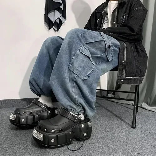 Vista 4 de Grunge Baggy Jeans Y2K Emo Alt Cargo Pant Fairycore Demin Ropa Hippie Jogger Pantalones deportivos Hippie Acubi Streetwear