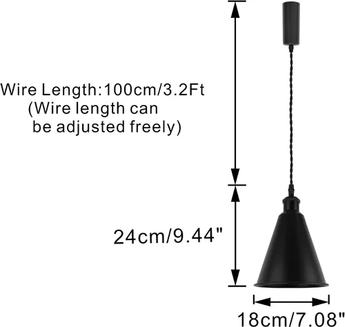 Vista 2 de Juego de tres 3.2 pies de cable ajustable tipo H base E26, pantalla de cono negro, diseño moderno, lámpara colgante para restaurante, entrada
