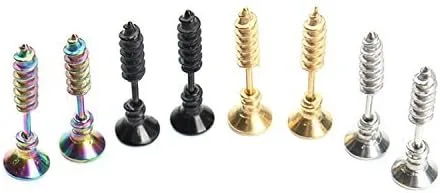 Vista 5 de BronaGrand 5 pares de aretes de aro unisex de acero inoxidable para hombre