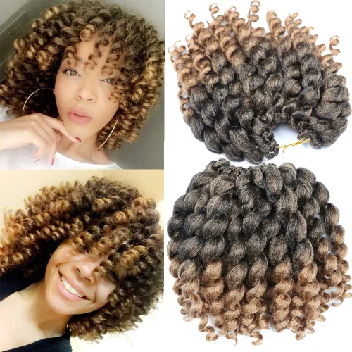 Vista 8 de Trenzas de ganchillo 2X Ringlet Jumbo Wand Curl 3 unids/lote 8 pulgadas 20 raíces Jamaicana Rizo en espiral trenzado trenzado sintético senegalés 1b