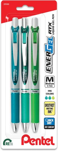 Vista 7 de Pentel EnerGel RTX - Bolígrafo de gel líquido retráctil, 0.7mm, tinta en tonos camuflaje, sepia, negro y verde bosque, paquete de 3 bolígrafos