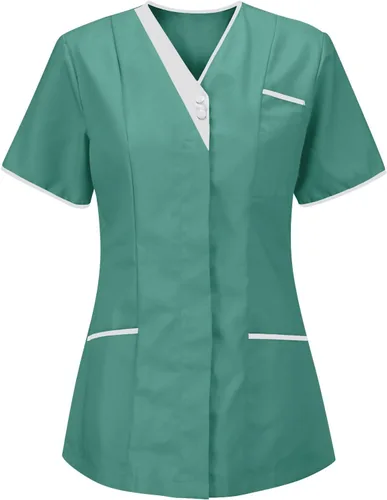 Vista 6 de Camiseta de manga corta para mujer, uniforme de limpieza para enfermera, camiseta de uniforme para enfermera Verde