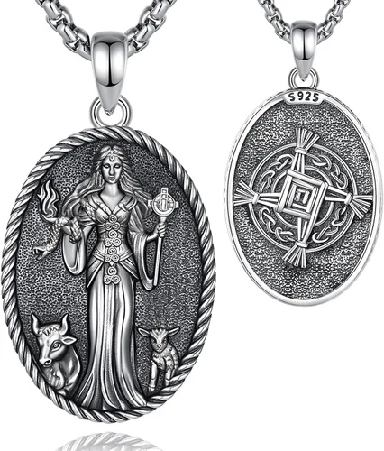 Vista 37 de EUDORA Collar de plata de ley 925 con moneda Hécate, Athena, Perséfono, Nyx, diosa de la luna triple, diosa celta, rueda de Hécate, llave, regalo