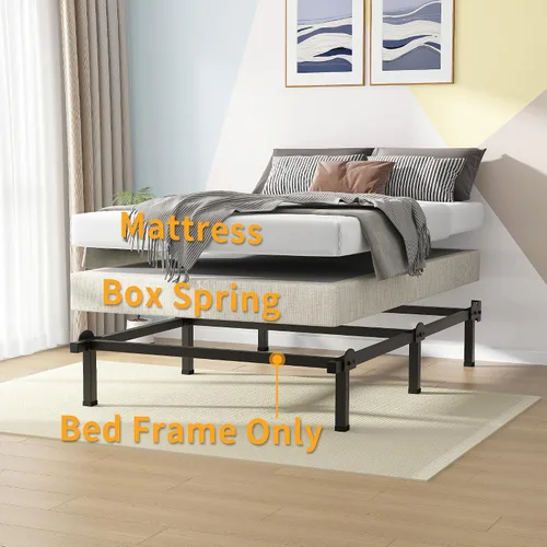 Vista 4 de Superay Marco de cama de metal, base de cama de 6 patas, soporte de 8 pulgadas para somier, individual, fácil montaje, negro