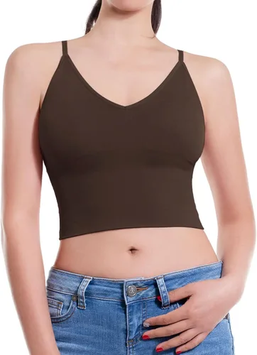 Vista 5 de Design by Olivia Sujetador deportivo para mujer, casual, sin costuras, acolchado, para entrenamiento, camiseta sin mangas, recortada, para yoga