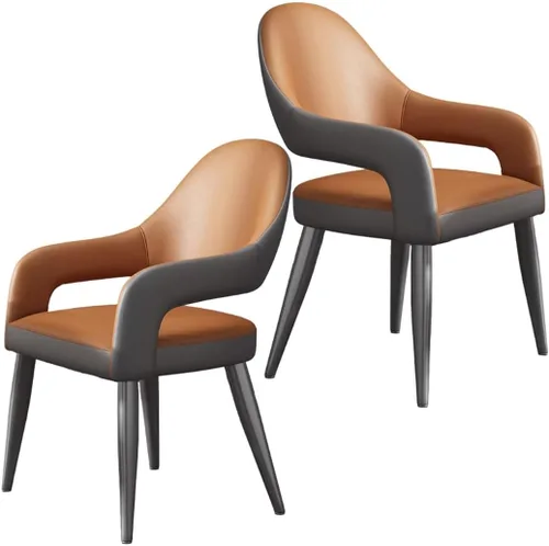 Vista 13 de YVYKFZD Leather Dining Chairs, Leisure Kitchen Chairs Set, Upholstered Dining Room Chairs with Backrest, Lounge Armchair Comfy Side Chair, for Brown
