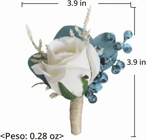 Vista 3 de MOJUN Juego de ramo de dama de honor, ramillete de muñeca, para novio, flores de boda de rosas artificiales para ceremonia de boda, aniversario