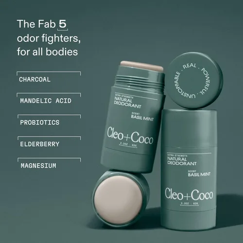 Vista 4 de Cleo+Coco - Bálsamo desodorante extra fuerte, menta de albahaca (paquete de 2, 2.2 onzas cada uno), desodorante natural sin aluminio con 5