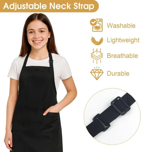 Vista 3 de Paquete de 3 delantales negros para mujer con bolsillos, delantal de cocina ajustable resistente al agua, babero unisex para chef, hombres y mujeres