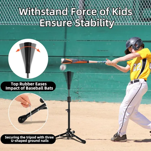 Vista 4 de 23.5 to 39.76 Inches Baseball Tee for Kids, Batting Tees for Baseball with Carry Bag, Portable Stable Tanner Tee, Baseball Training Equipment Aged