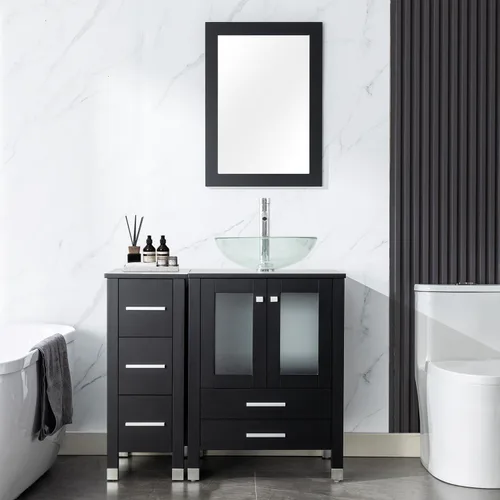 Vista 11 de LUCKWIND 36" Bathroom Vanity Combo with Sink, 24"+12.6" Width, Painted Bathroom Storage Cabinet with 5 Drawers, Including Tempered Glass Round