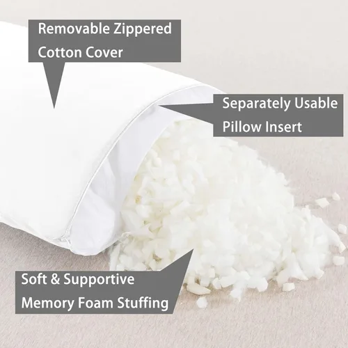 Vista 2 de WhatsBedding Almohada corporal de espuma viscoelástica con funda de algodón transpirable con cremallera, almohada de cuerpo completo para adultos