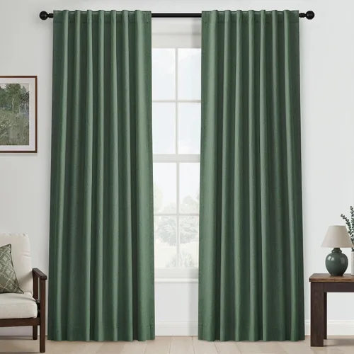 Vista 100 de UHITECH Cortinas cortas de lino de 24 pulgadas de largo para ventanas pequeñas de granja, cortinas opacas modernas para sala de estar, pestañas