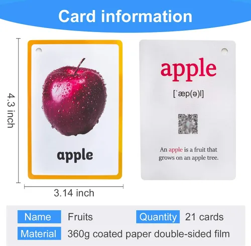 Vista 2 de 21 unids/set fruta niños regalos inglés tarjetas flash tarjeta de bolsillo educativo aprendizaje bebé juguetes para niños pre-jardín de infantes