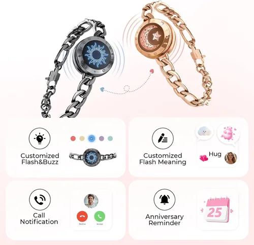 Vista 3 de TOTWOO Sun and Moon Long Distance Touch Bracelets for Couples