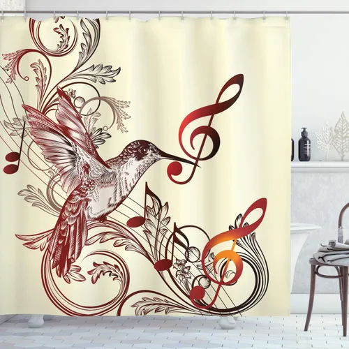 Vista 138 de set de cortina para baño decorativa de tela de poliéster con ganchos