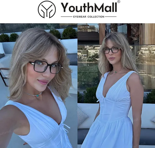 Vista 3 de Lentes rectangulares retro para mujeres y hombres, anteojos cuadrados de moda con bloqueo de luz azul, anteojos falsos de los años 90