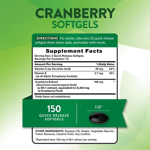 Vista 2 de Nature's Truth Pastillas de arándano con vitamina C 150 cápsulas blandas Apoyo a la salud del tracto urinario Suplemento sin OMG y sin gluten
