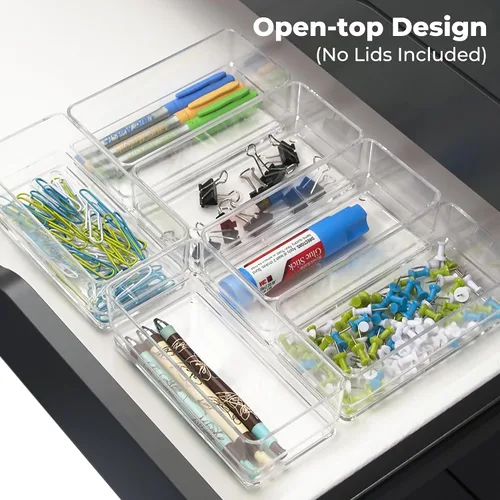 Vista 6 de LotFancy Organizadores de cajones transparentes, 6 x 3 x 2 pulgadas, juego de 3, bandejas organizadoras de cajones para escritorio, contenedores