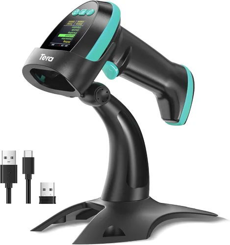 Vista 9 de Tera Escáner de Código de Barras Inalámbrico con Pantalla: Versión Pro 1D 2D QR con Teclado de Configuración, Cuna de Carga, Funciona con Bluetooth