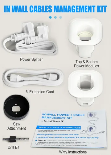 Vista 2 de Kit de gestión de cables de pared con accesorio de taladro de sierra perforadora - Incluye gestión de cables de alimentación y bajo voltaje