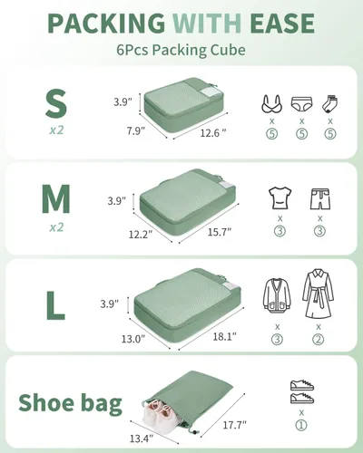 Vista 2 de ECOHUB Juego de 46 cubos de embalaje para viaje duraderos para maleta, juego de bolsas organizadoras con etiqueta personalizada, varios tamaños