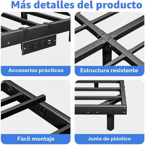 Vista 7 de LUKIROYAL Marco de cama flotante tamaño completo con luces LED inteligentes y estación de carga - Marco de cama LED moderno con luces, fácil