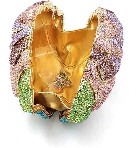 Vista 5 de QUUL Bolso de fiesta de noche para mujer, con diamantes de cristal, para novia, boda, fiesta, cartera, bolso de mano de lujo con flores de rosa