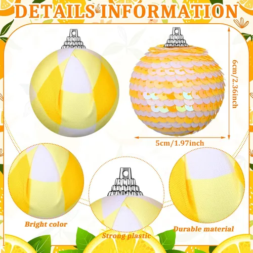 Vista 3 de Liliful 12 adornos para árbol de verano, adornos colgantes de limón, lentejuelas brillantes, decoración de fruta, colgante de bola amarilla