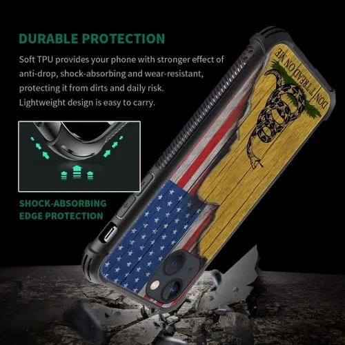 Vista 3 de H Don't Tread On Me - Funda protectora de TPU resistente a arañazos y golpes, compatible con iPhone 13 Mini, de 5.4 pulgadas Bandera de madera